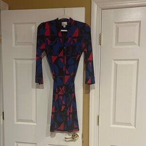 Donna Morgan Long Sleeve Dress - Blue and Red